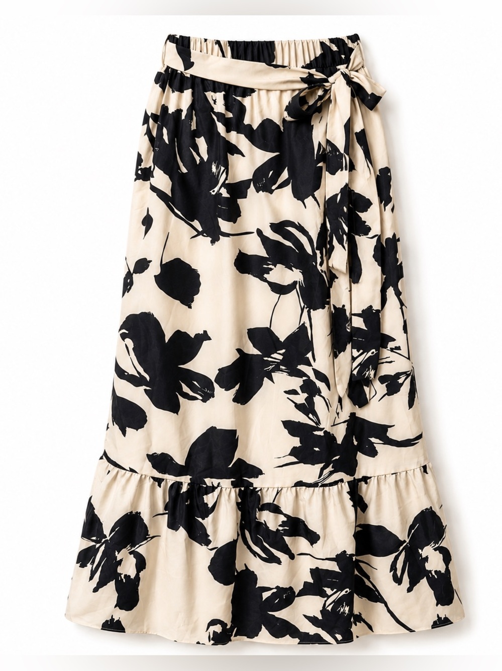 SHEIN Cream & Black Floral Maxi Skirt | Tie Waist | Size XL - NWOT - Picture 5 of 8
